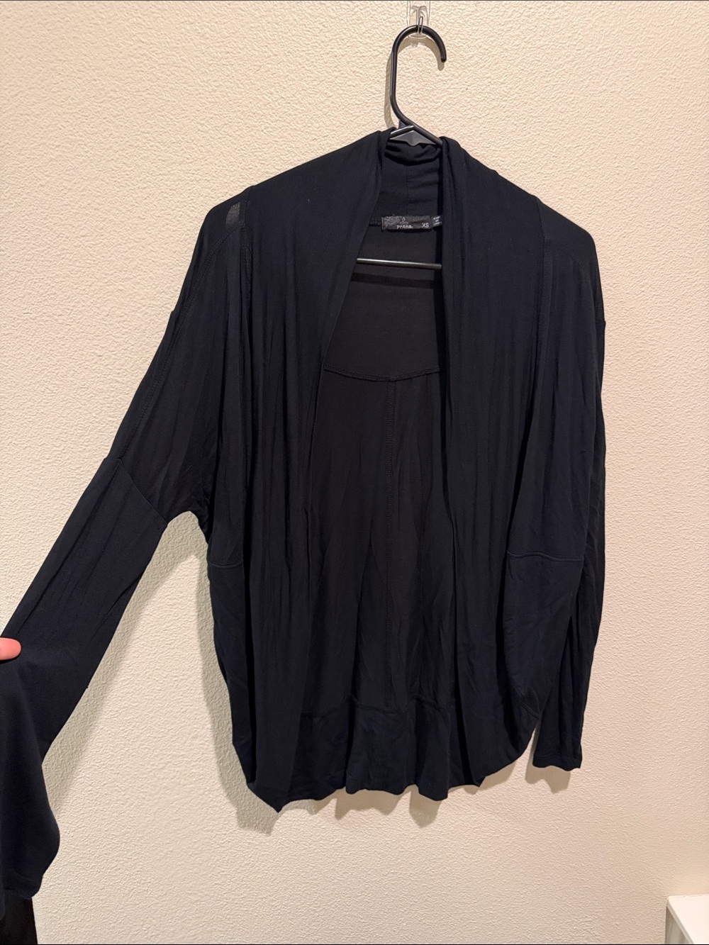 Prana Black Open-Front Draped Cardigan